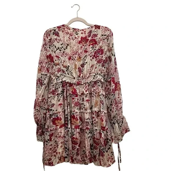 Free People Pink Closer to the Heart Tiered Floral Mini Dress in Cream Combo Med - Picture 3 of 6
